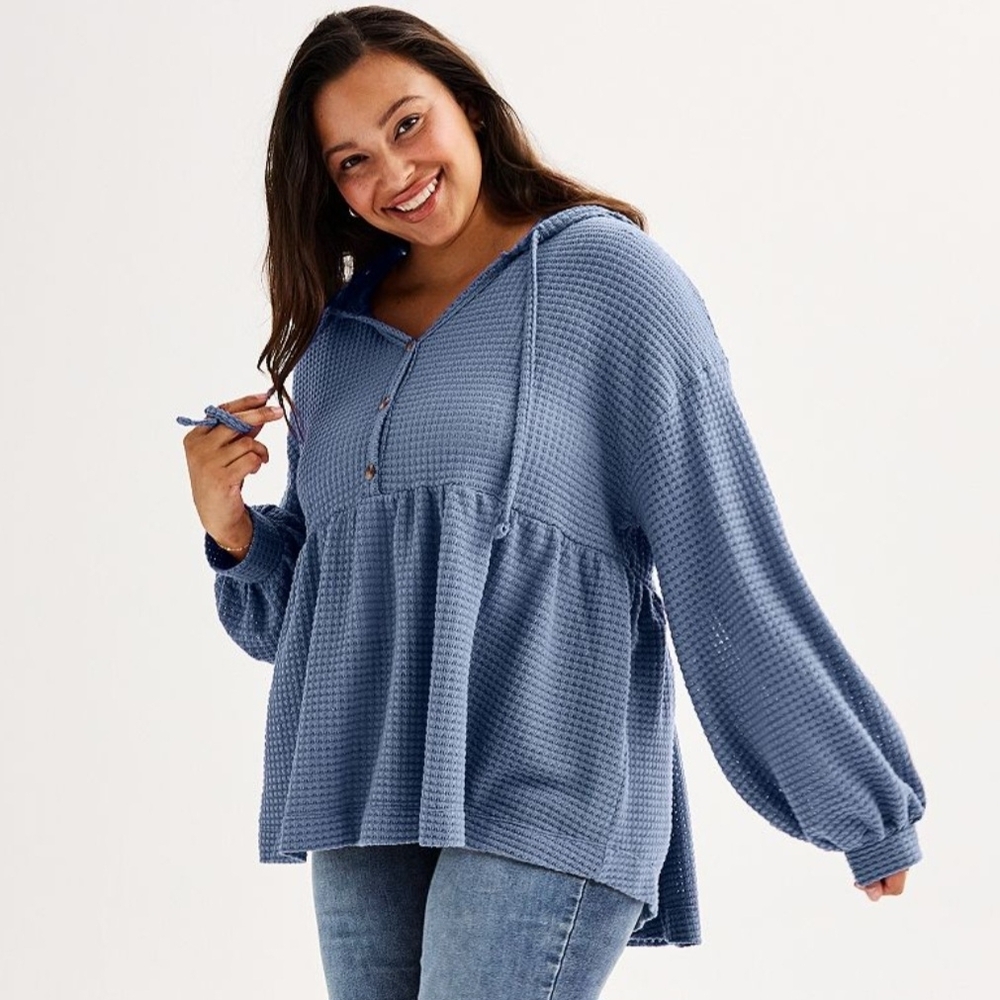 SO Women's Blue Waffle Knit Hoodie